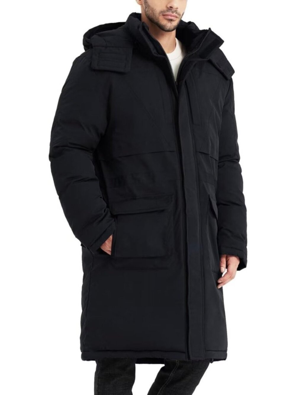 Men's Extra Long Hooded Puffer Jacket - Warm Winter Parka Coat for Cold Weather
